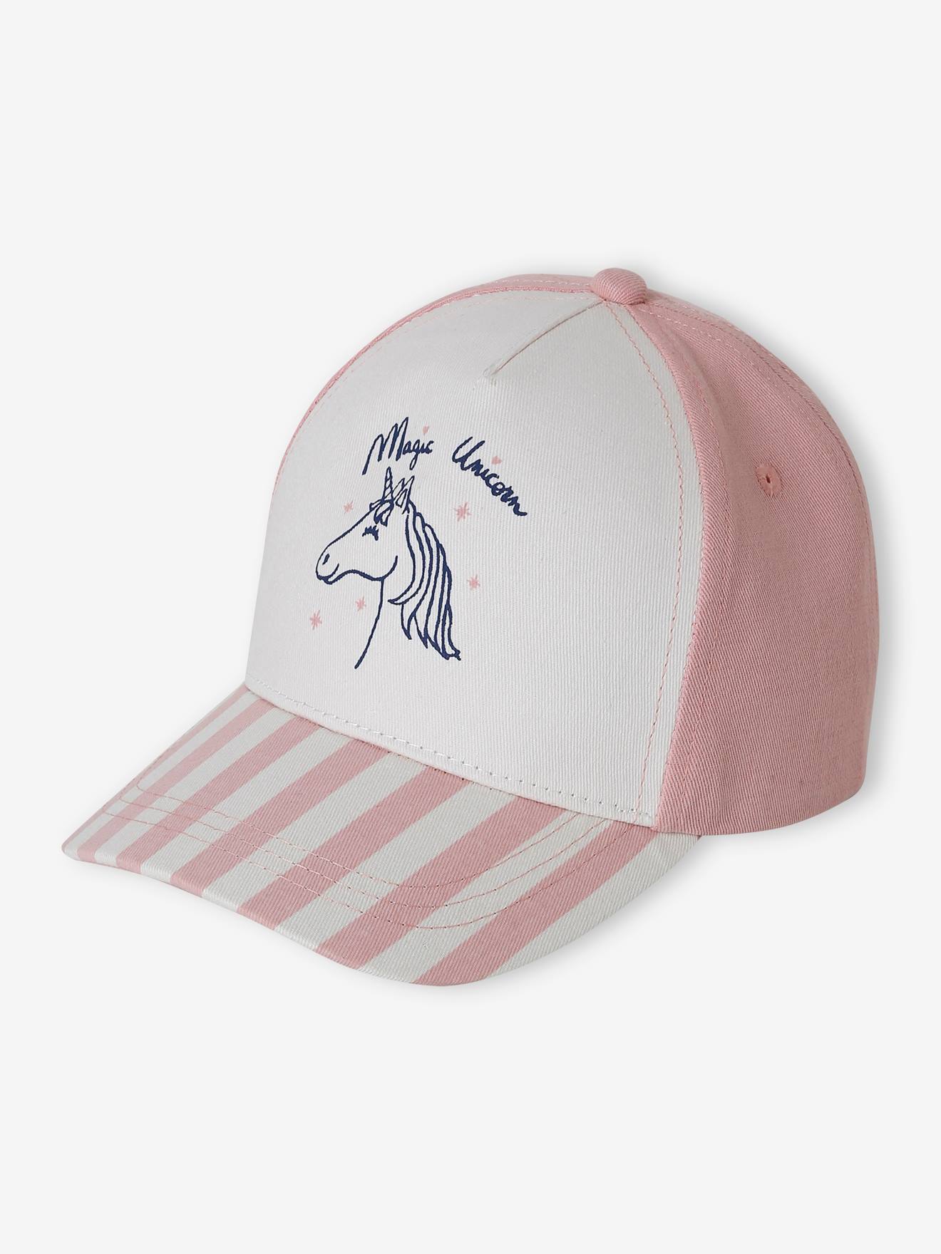 Casquette fille licorne visière rayée rayé rose