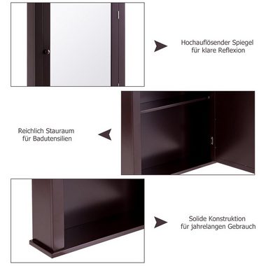 COSTWAY Spiegelschrank Bad, mit Tür& verstellbarem Regal, 56 x 15 x 69,5 cm