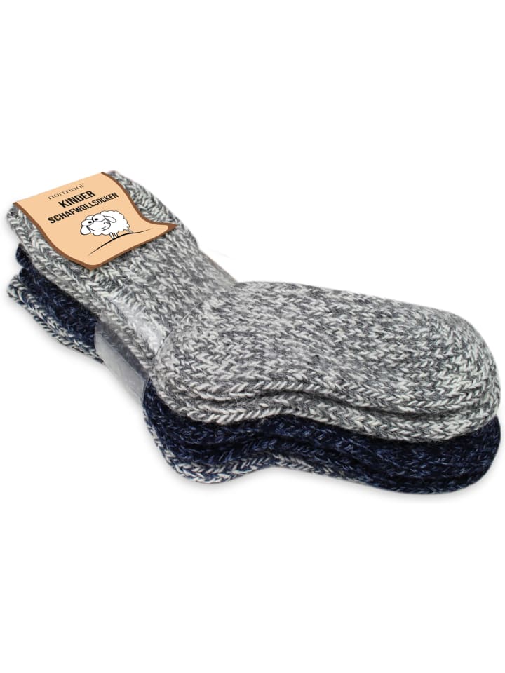 normani 3 Paar Kinder Norwegersocken mit Schafwolle in Marine/Hellgrau/Dunkelgrau günstig kaufen