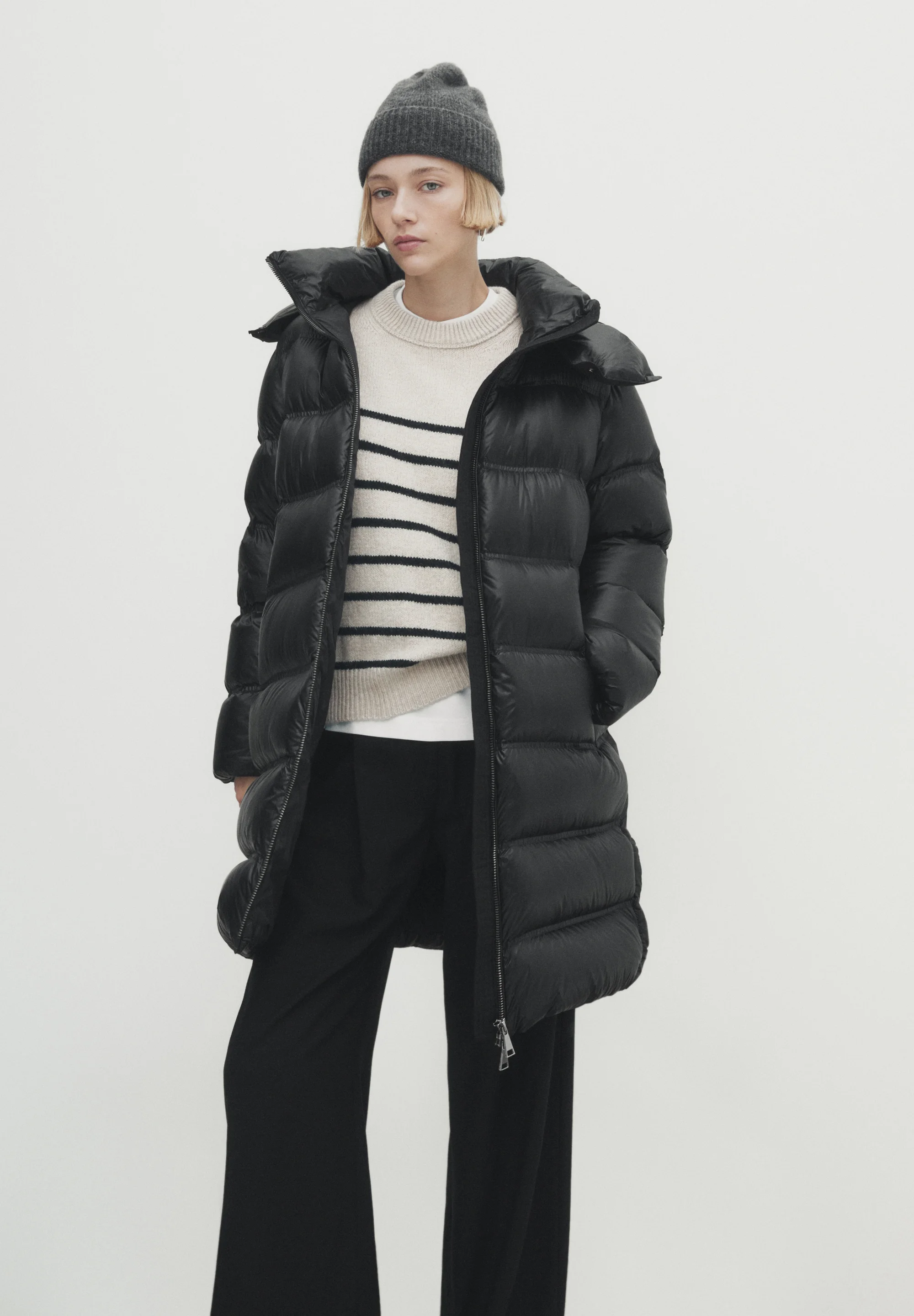 Massimo Dutti LARGO CON Y CONTRASTE - Chaqueta de plumas