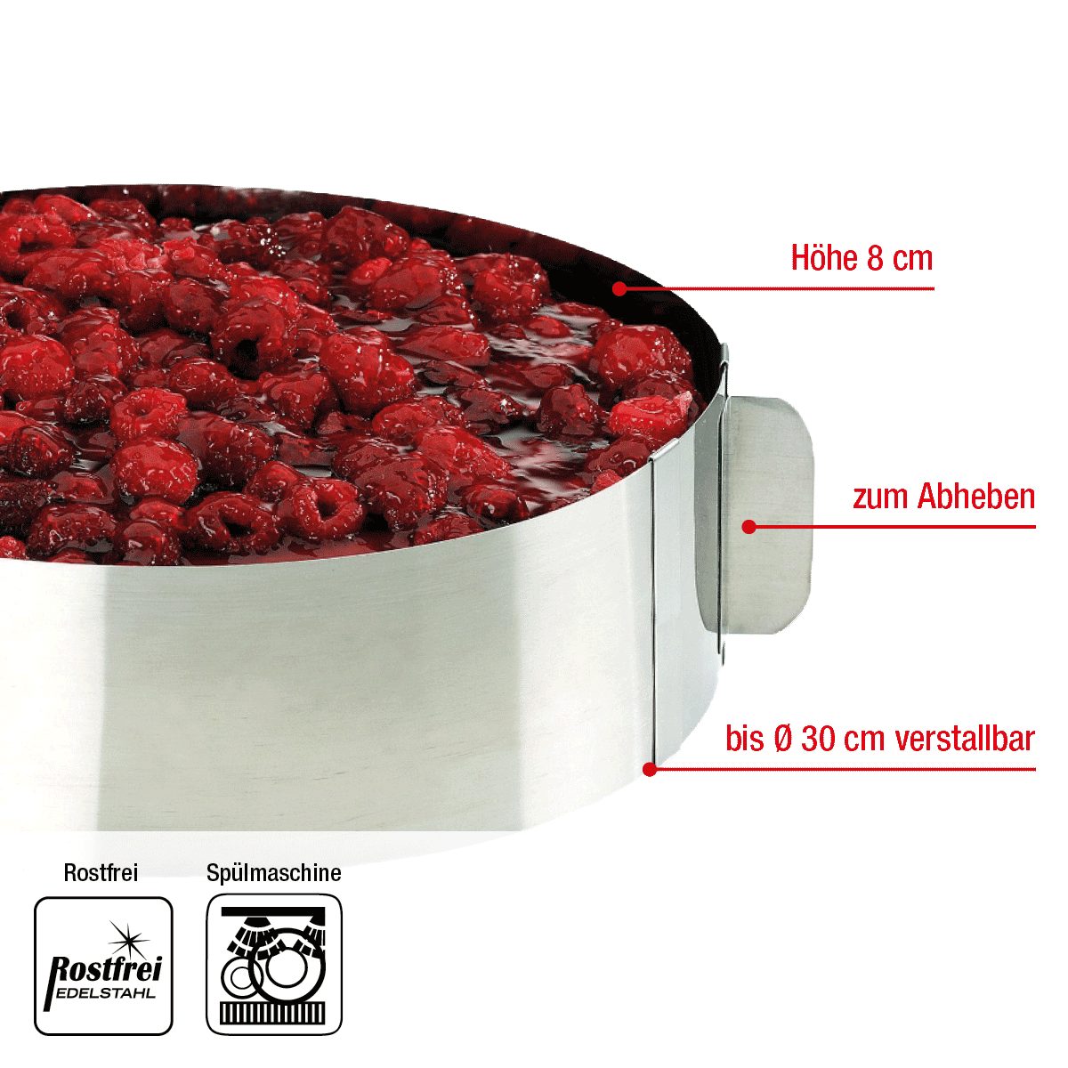 EUROHOME Tortenring Edelstahl Kuchenring verstellbar Rostfrei spülmaschingeeignet, Edelstahl, (Torgenring bis 30 cm verstellbar, 8 cm hoch), Tortenring hoch - Kuchenform rund