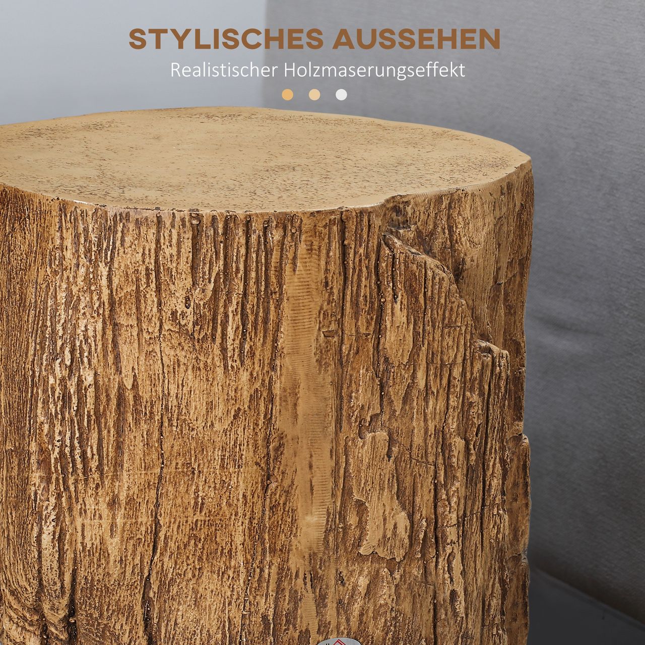 HOMCOM Beistelltisch Baumstumpf-Optik Nachttisch Baumstamm verstellbarer Couchtisch Hocker Indoor Outdoor Wasserdicht Anorganisches Erzpulver Naturholz 37 x 37 x 43 cm
