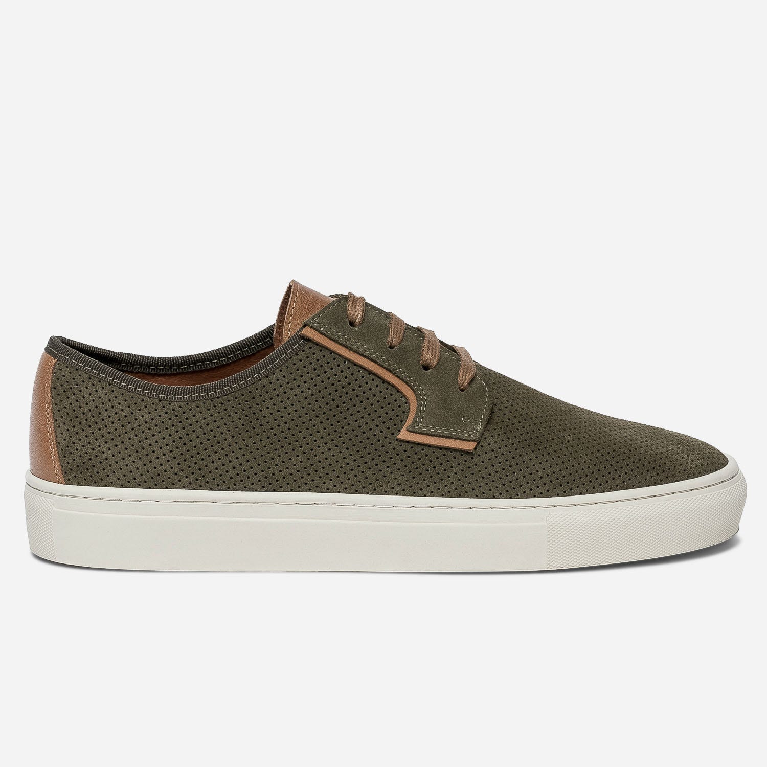 Tennis kaki en cuir velours perforé