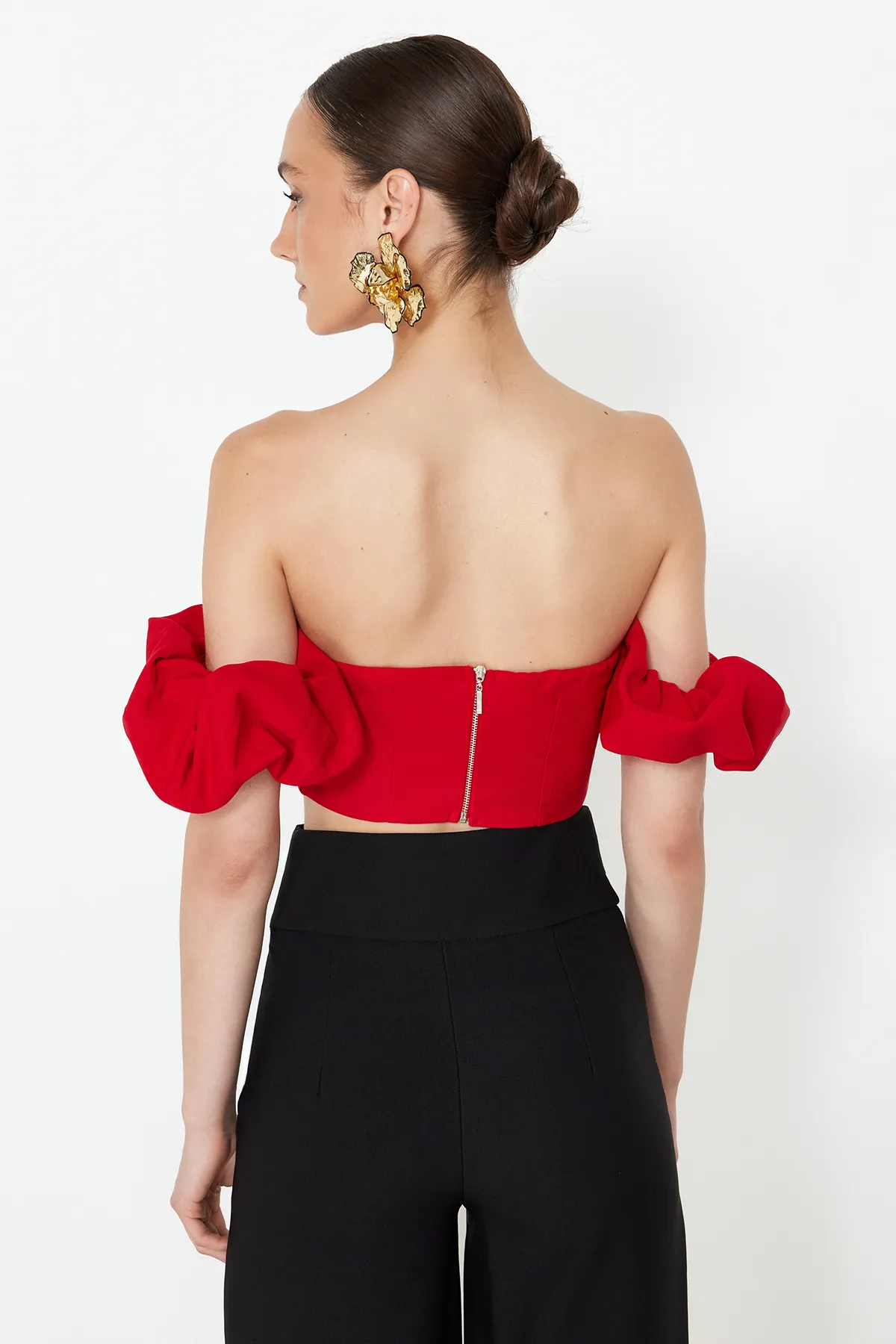 Trendyol Collection  Rotes kurzes gewebtes Bustier TPRSS24BS00020