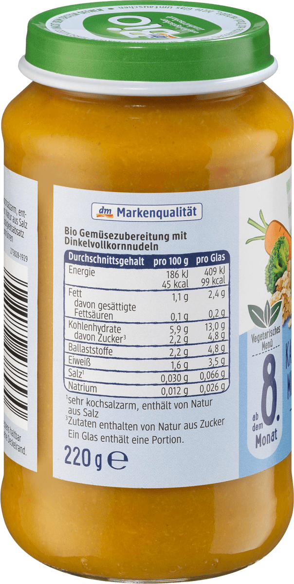 Menü Karotte-Brokkoli mit Dinkelnudeln ab dem 8.Monat, Demeter, 220 g