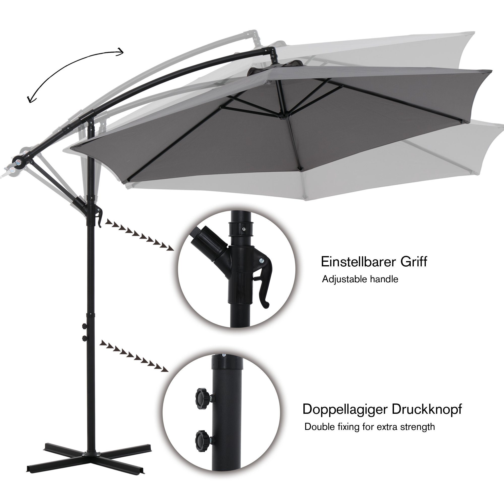 Mucola Sonnenschirm Sonnenschirm Kurbelschirm Ø 350 Ampelschirm LED Gartenschirm Balkon, Stück, Premium-Sonnenschirm, LED-Beleuchtung