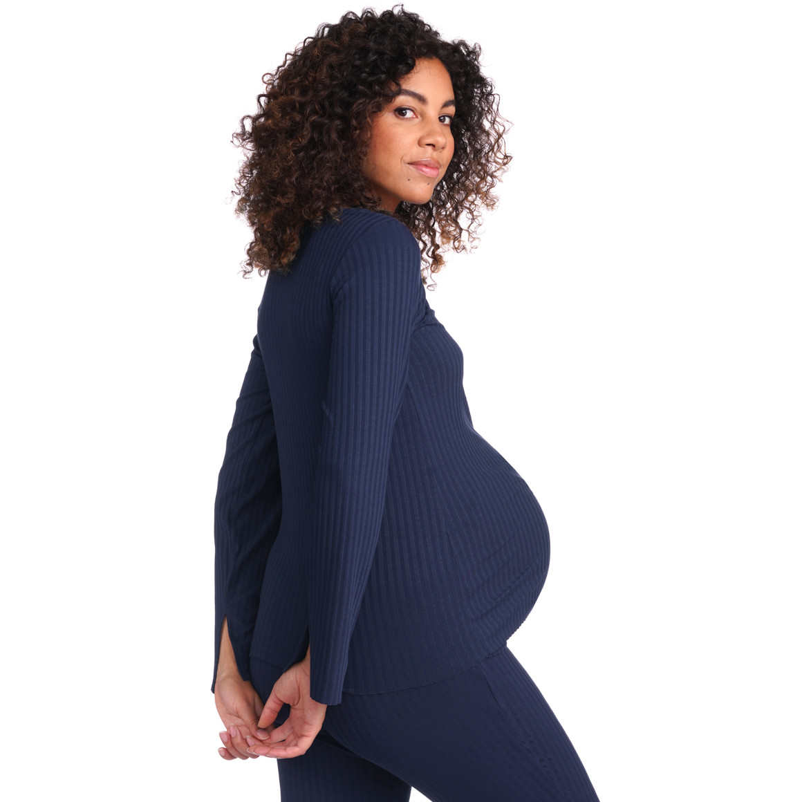 Damen Umstands-Loungeshirt in Ripp-Optik