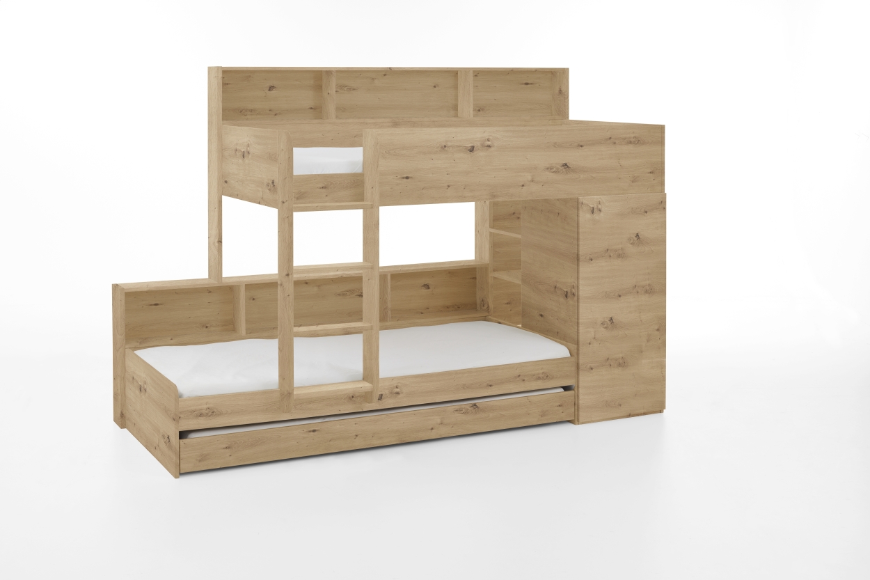 Relita Etagenbett Sina 2 LF á 90x200 cm, m. Kleiderschrank (o. Bettschublade), Eiche Artisan Dekor
