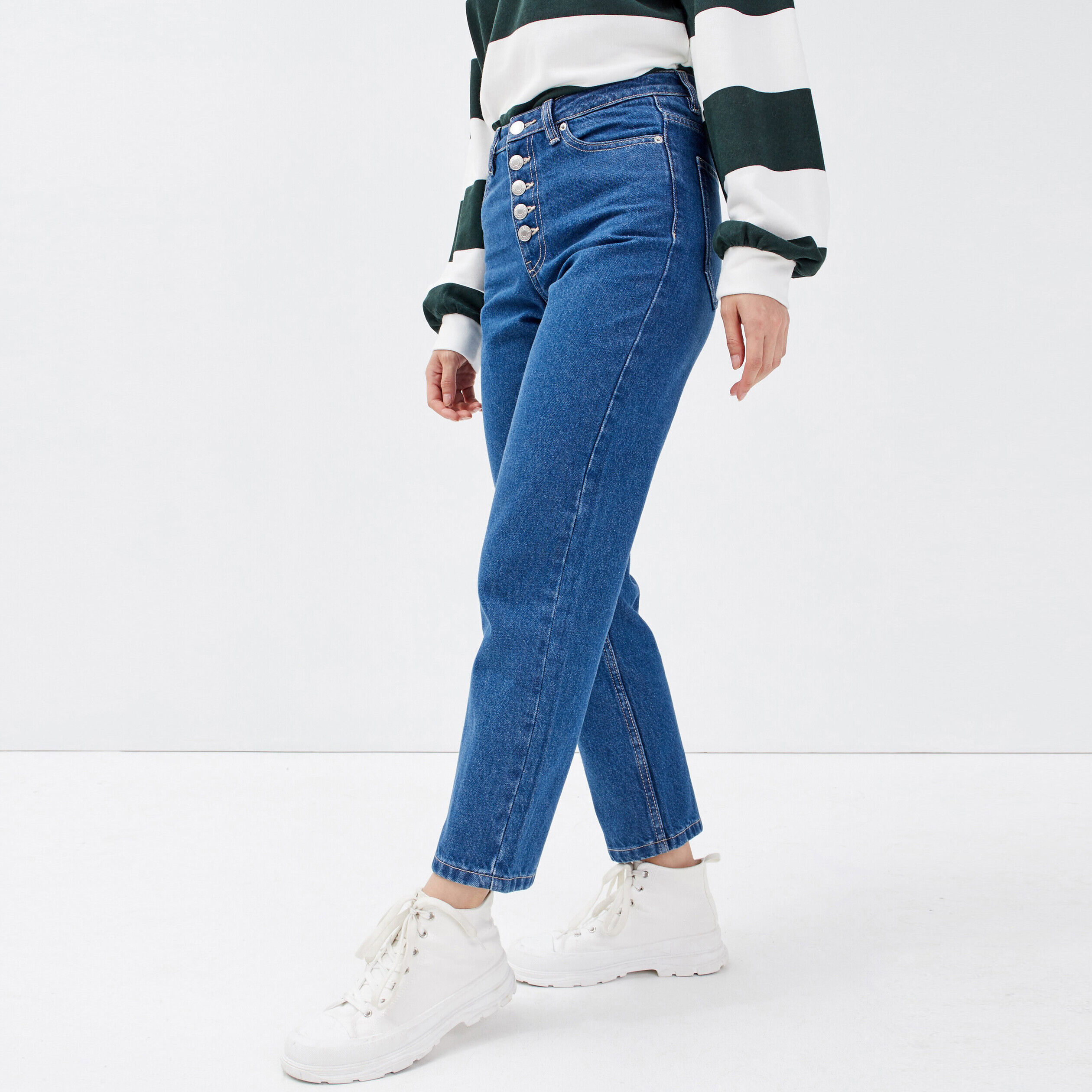 Jeans regular boutonné 7/8ème denim double stone femme | Cache Cache