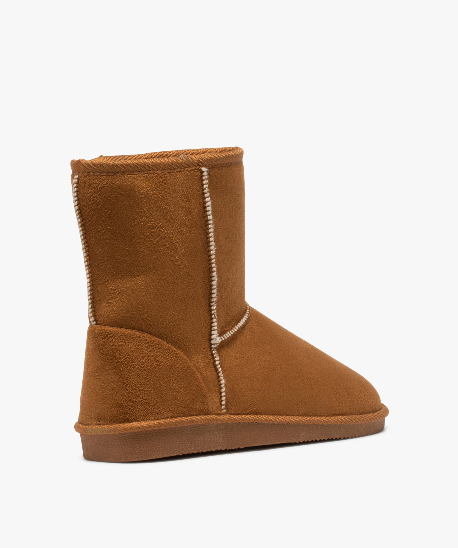 Boots fourrées femme à talon plat dessus suédine unie marron | GEMO
