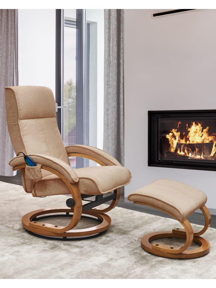 Beliani Massagestuhl HERO in Beige/Heller Holzfarbton - (W) 51 x (H) 102 x (L) 80 cm günstig kaufen onesize