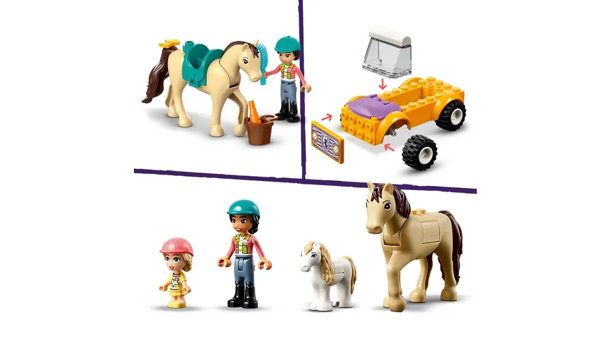 LEGO Friends 42634 Pferde- und Pony-Anhänger, Perde-Spielzeug mit Figuren