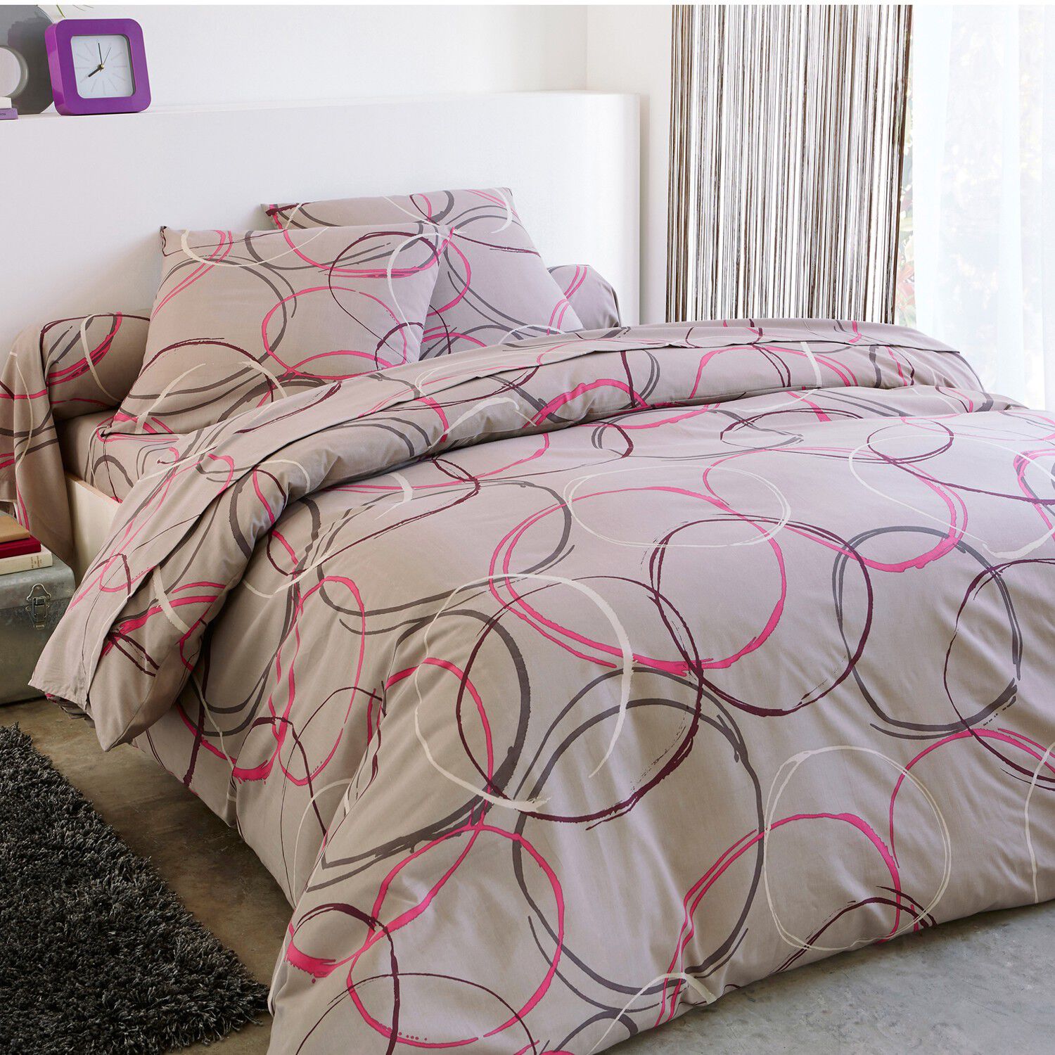 Linge de lit Noémie polycoton imprimé cercles