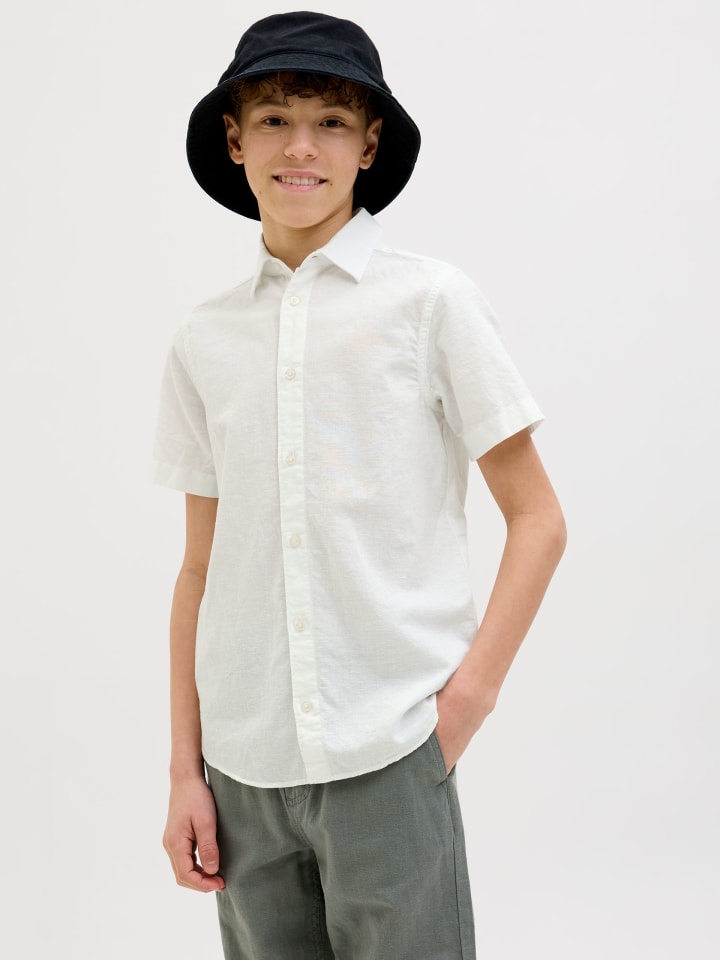 JACK & JONES Junior Kurzarmhemd JJBREEZE LINEN BLEND SHIRT JNR in white günstig kaufen
