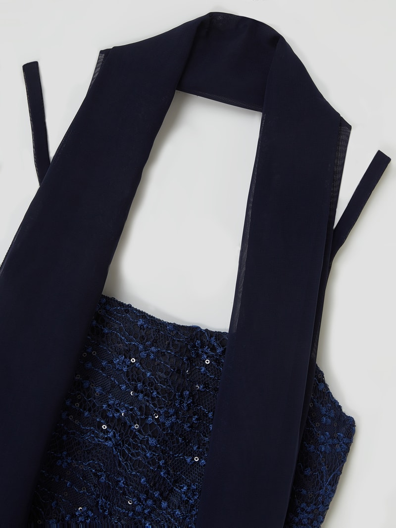 Kleid aus Spitze und Chiffon in marineblau