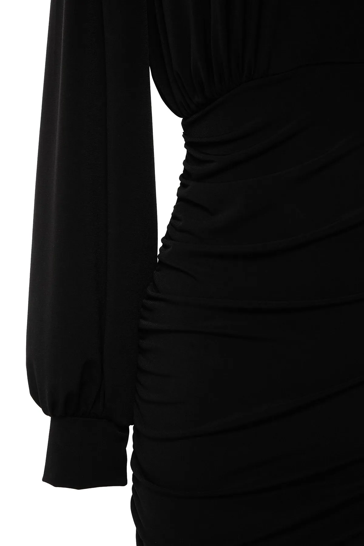 Trendyol Collection  Stilvolles Abendkleid aus schwarzem Strick mit glänzendem Stein TPRSS22EL0451