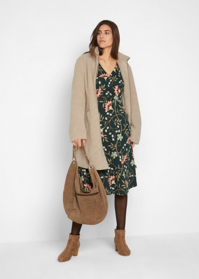 Baumwoll-Midi-Jerseykleid in Wickeloptik