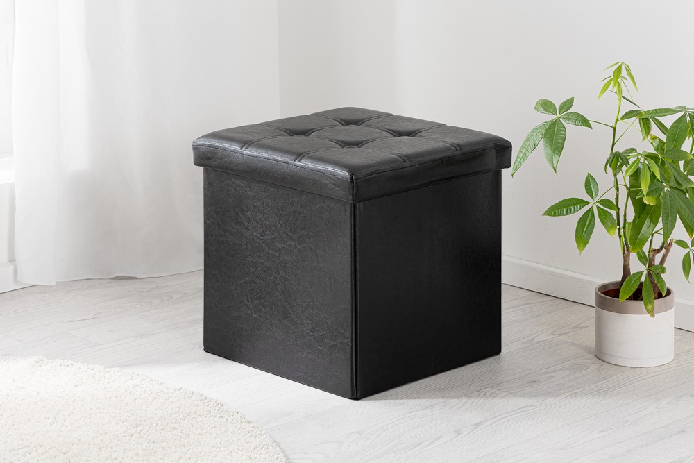 Trendstabil Sitzhocker faltbar & gepolstert, bis 110 kg belastbar, Bezug aus Kunstleder, schwarz