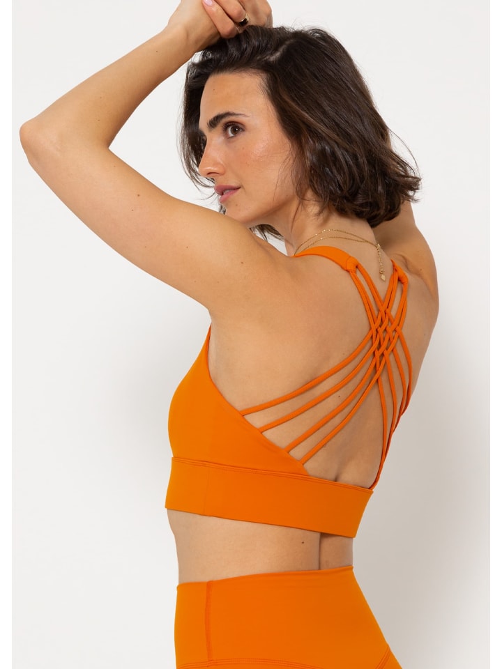 SASSYCLASSY Crop Sport-BH mit Kreuz Rücken in Orange günstig kaufen