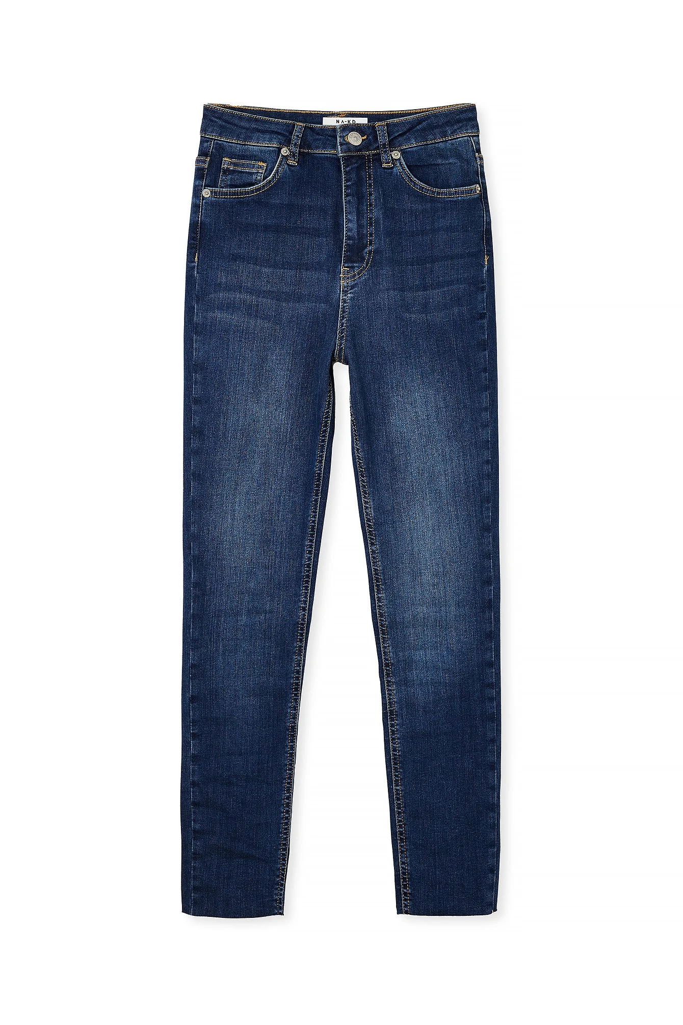 Skinny-Jeans mit hoher Taille und rohem Saum