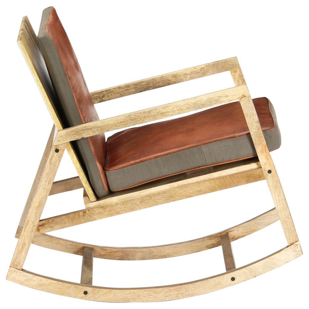 vidaXL Schaukelstuhl Schaukelstuhl Braun Echtleder und Massivholz Mango