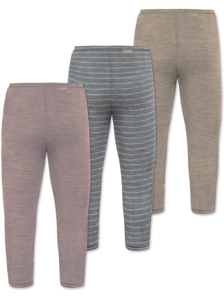 Normani Outdoor Sports 3er Pack Baby Merino Unterhose mit Füßen in Beige/Grau/Rosa günstig kaufen