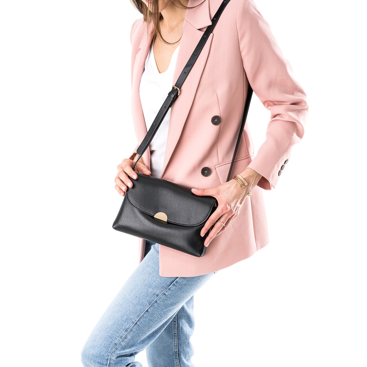Sac bandoulière noir à double compartiment