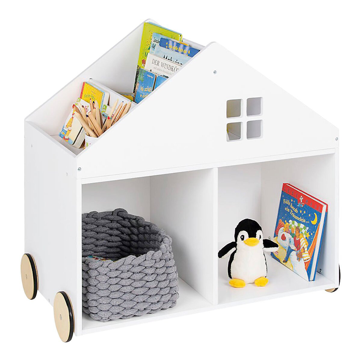 Kinderbücherregal mit Rollen „Hus”, weiß