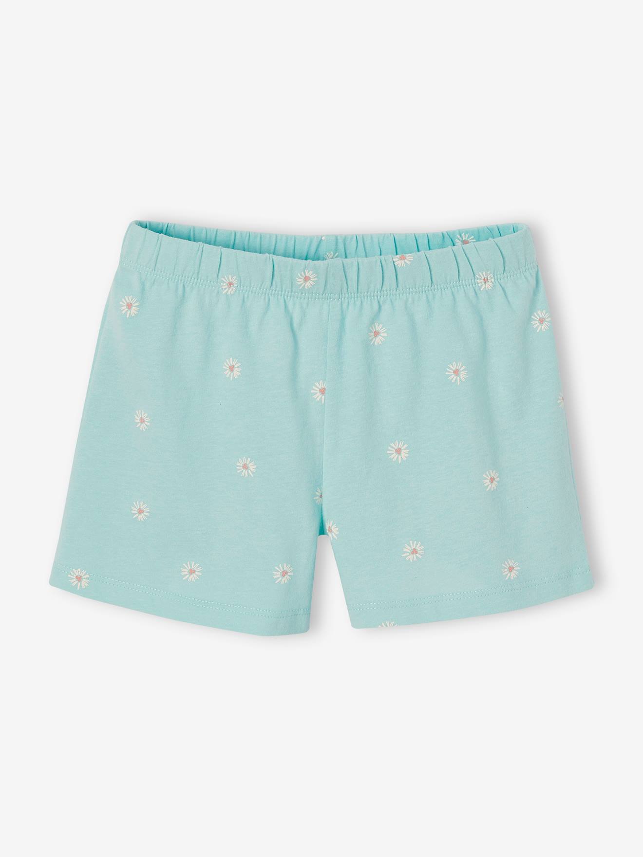 Pyjashort fille marguerites Basics vert d'eau