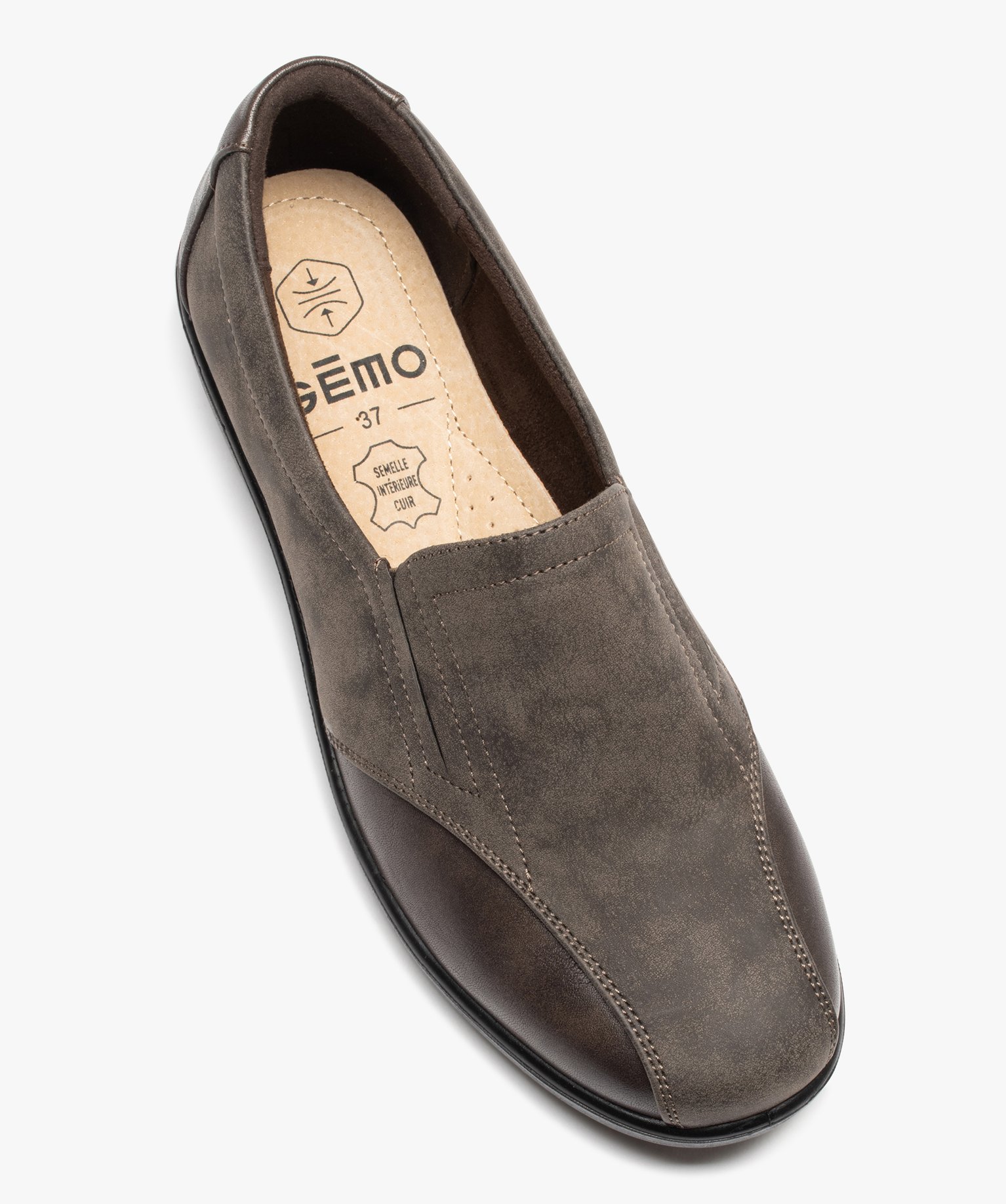 Mocassin confort bi-matières avec semelle compensée femme taupe | GEMO