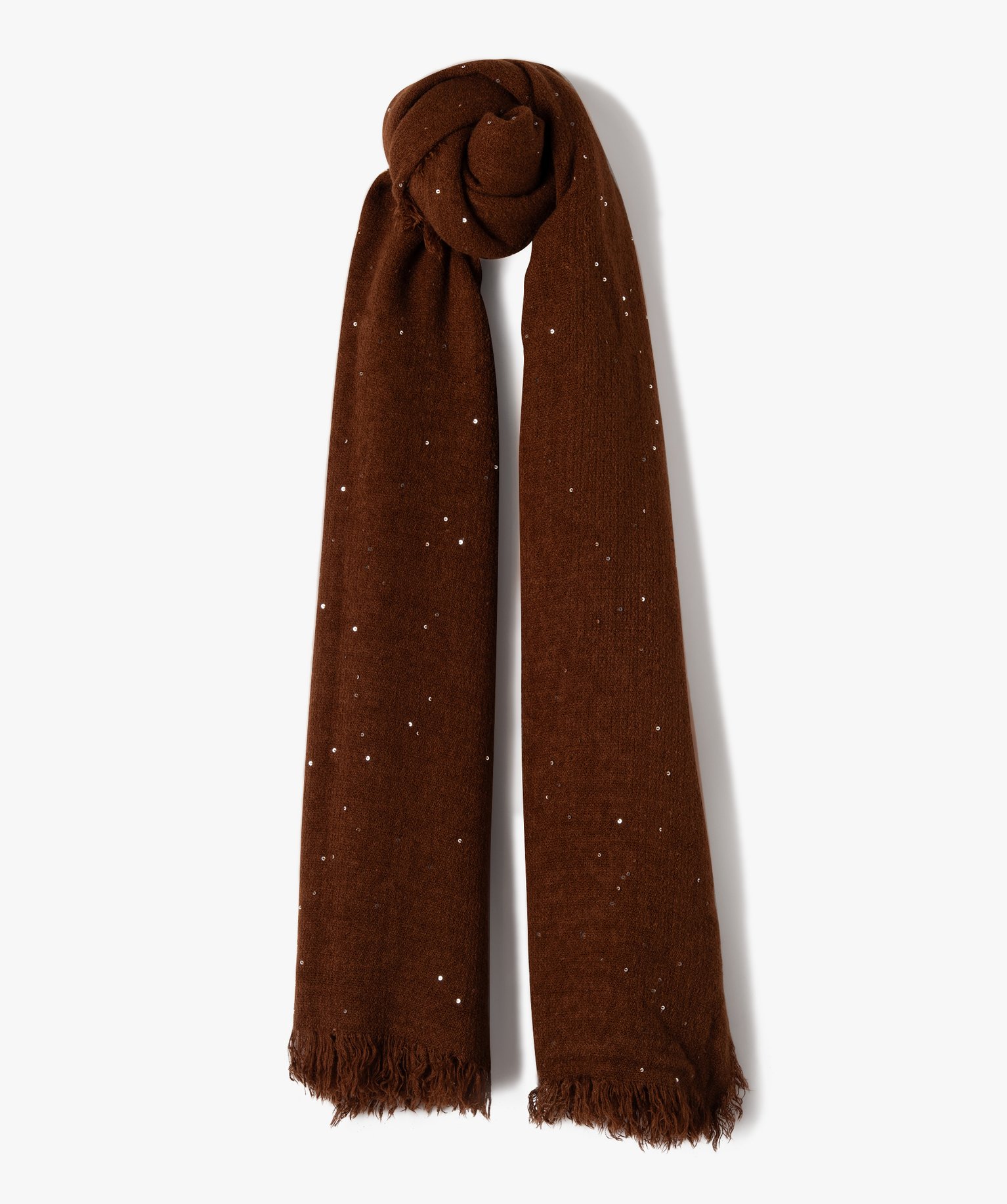 écharpe fine à franges et sequins brillants femme marron | GEMO