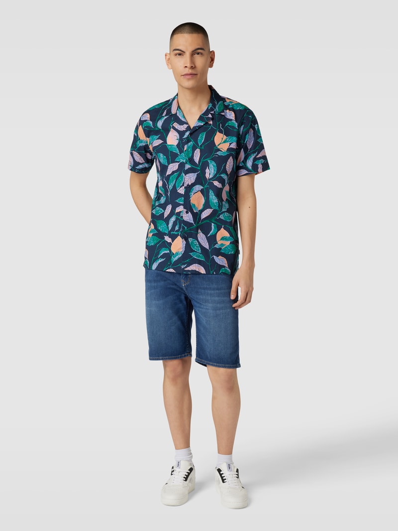 Freizeithemd mit Allover-Motiv-Print in marineblau