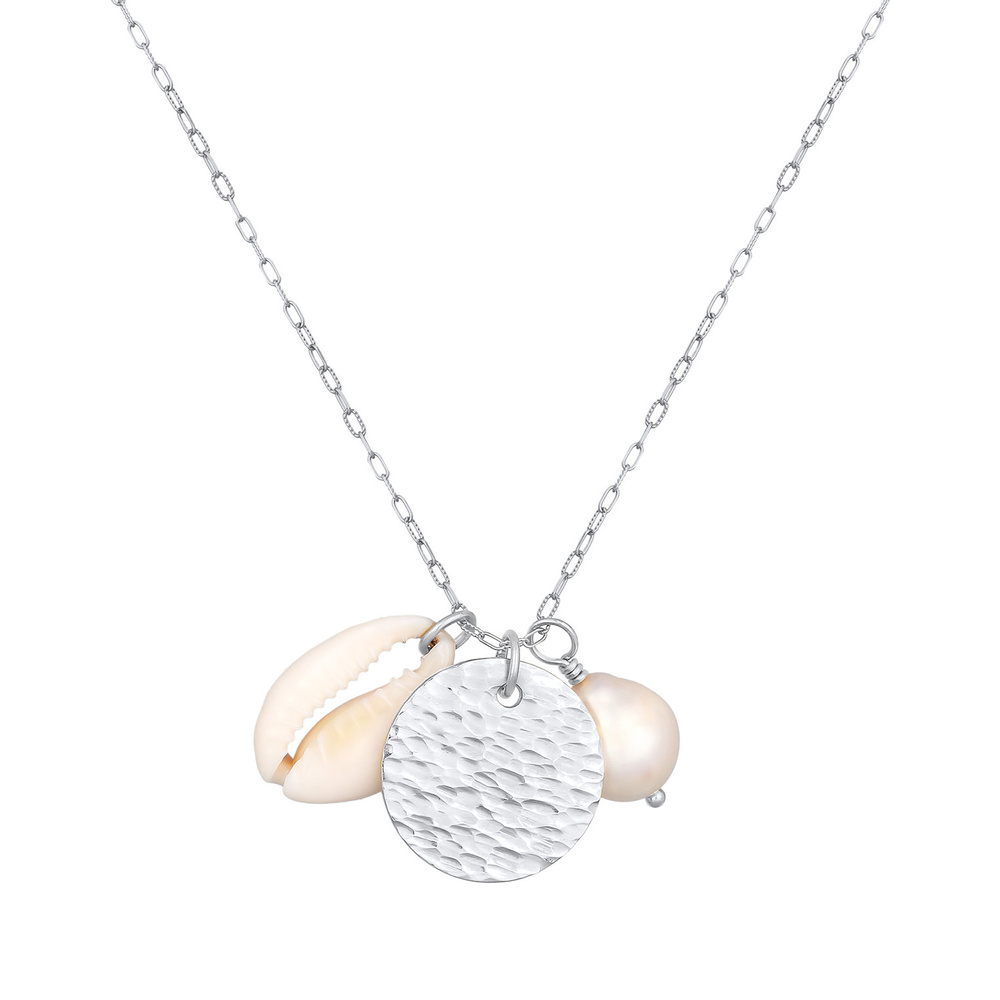 Elli PREMIUM Elli PREMIUM Collier Femmess Pendentif plaque structurée avec perle d'eau douce e collier