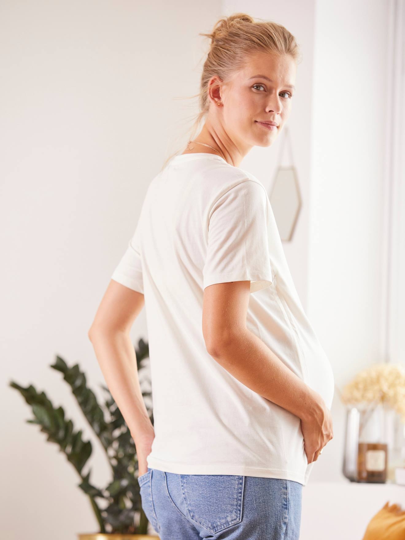 T-shirt à message grossesse et allaitement blanc