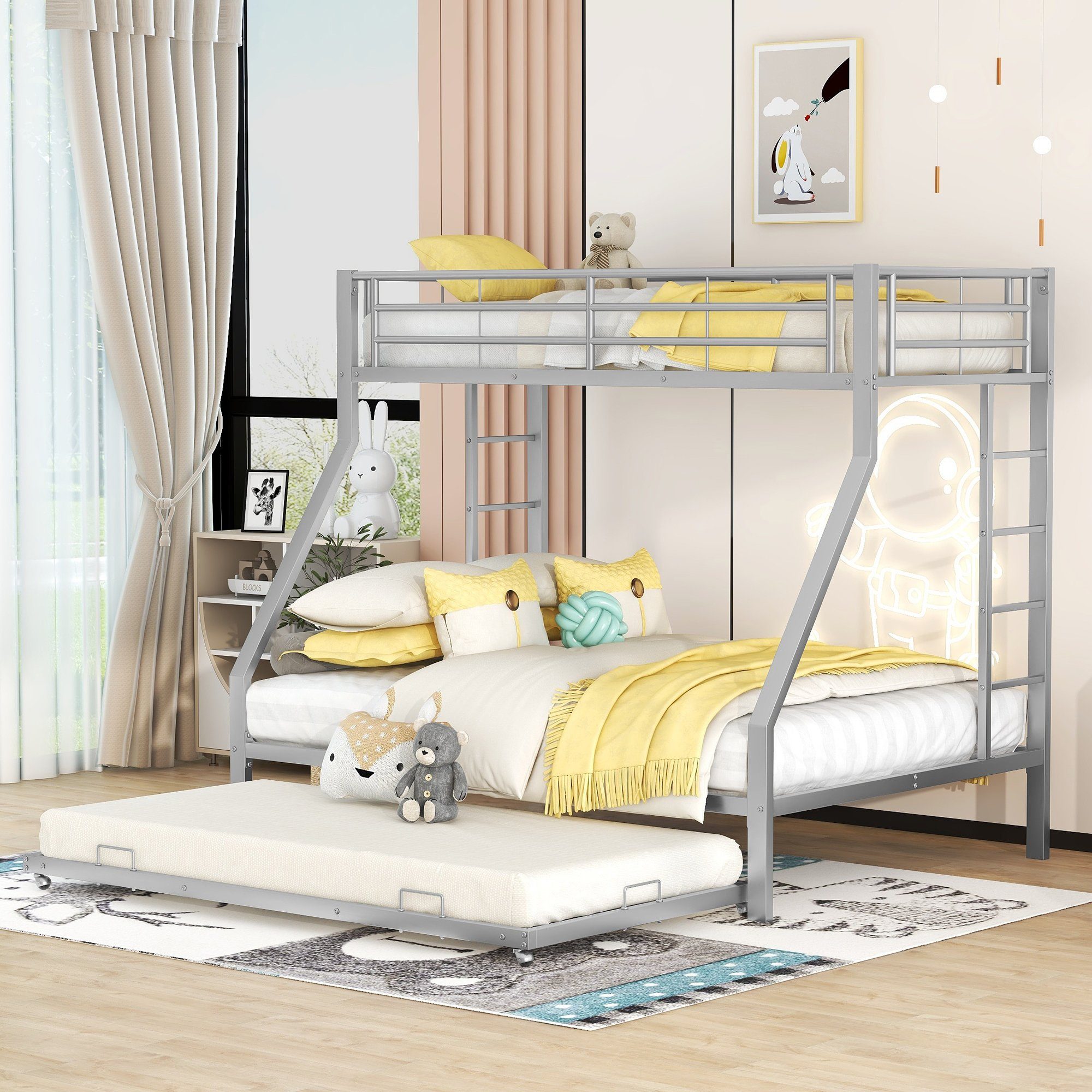 REDOM Etagenbett Kinderbett, Metallbett mit ausziehbarem Bett (Jugendliche, Erwachsene, einfach zu montieren, 90(140)x200cm, mit Leiter auf beiden Seiten für Kinder), Matratze nicht enthalten