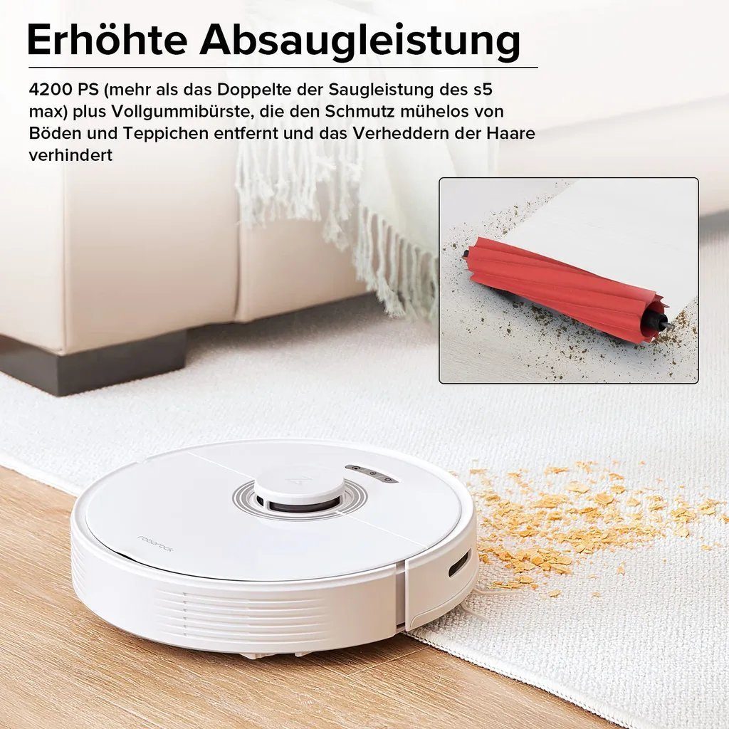 Roborock Saugroboter Q7 MAX+, 58 W, 4200Pa, Mit Wischfunktion, Saugstation, automatischer Entleerung, LIDAR-Navigation, Intelligente Kartendarstellung, Sprach-/App-Steuerung, S5 MAX-Update