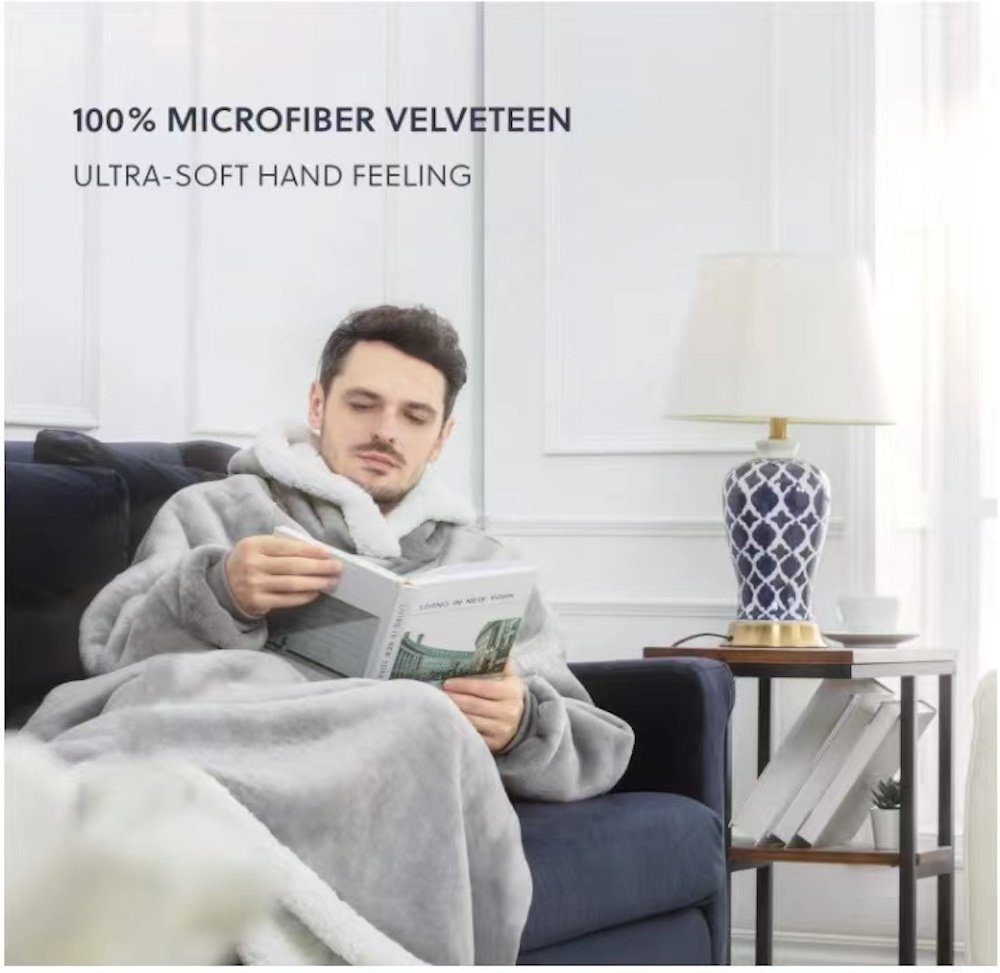 vokarala Hoodie Hoodie Decke mit Ärmeln und Kapuze oversize sweatshirt fleecepullover Wohndecke zum Anziehen Perfektes Geschenk für Männer Frauen