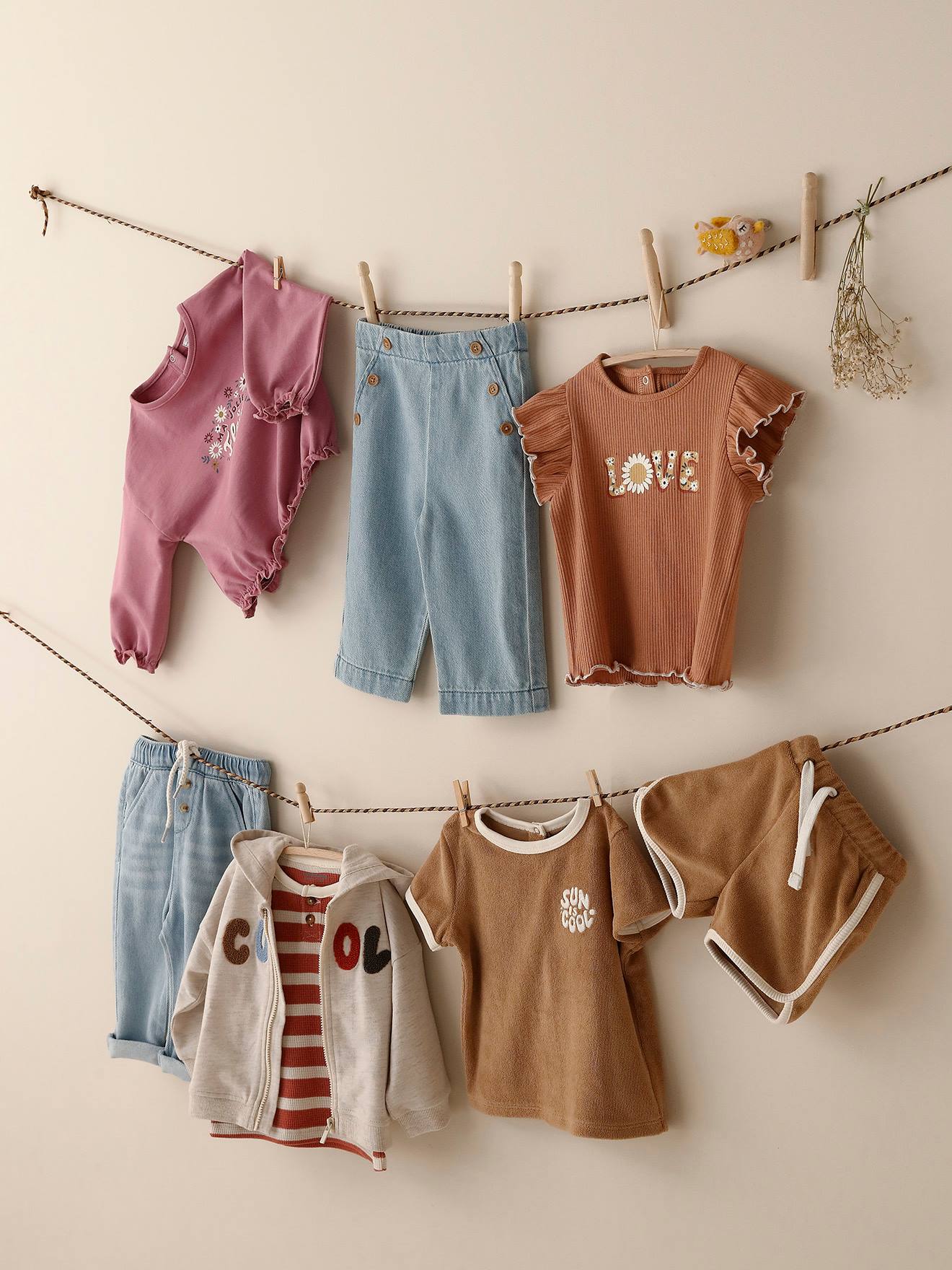 Vertbaudet Baby-Set aus Frottee: T-Shirt & Shorts - graubeige
