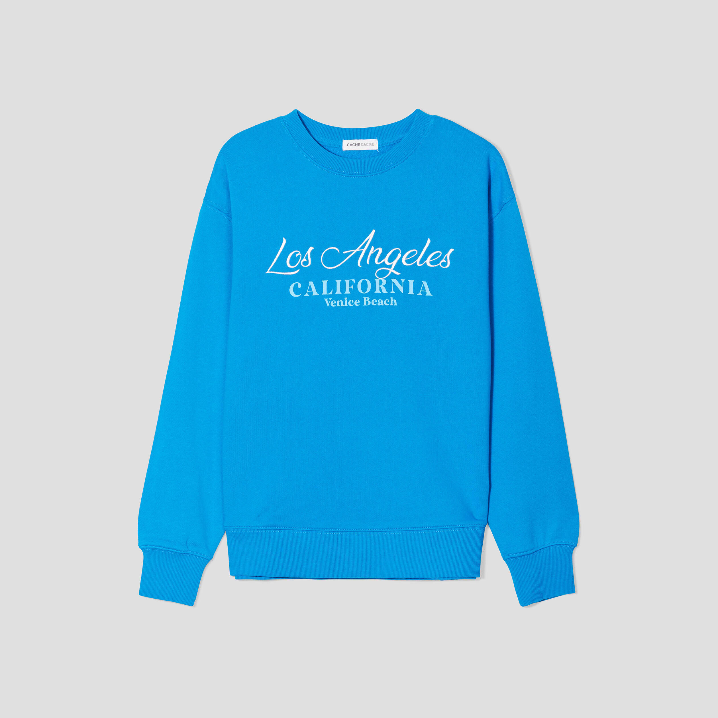 Sweat manches longues brodé bleu femme | Cache Cache