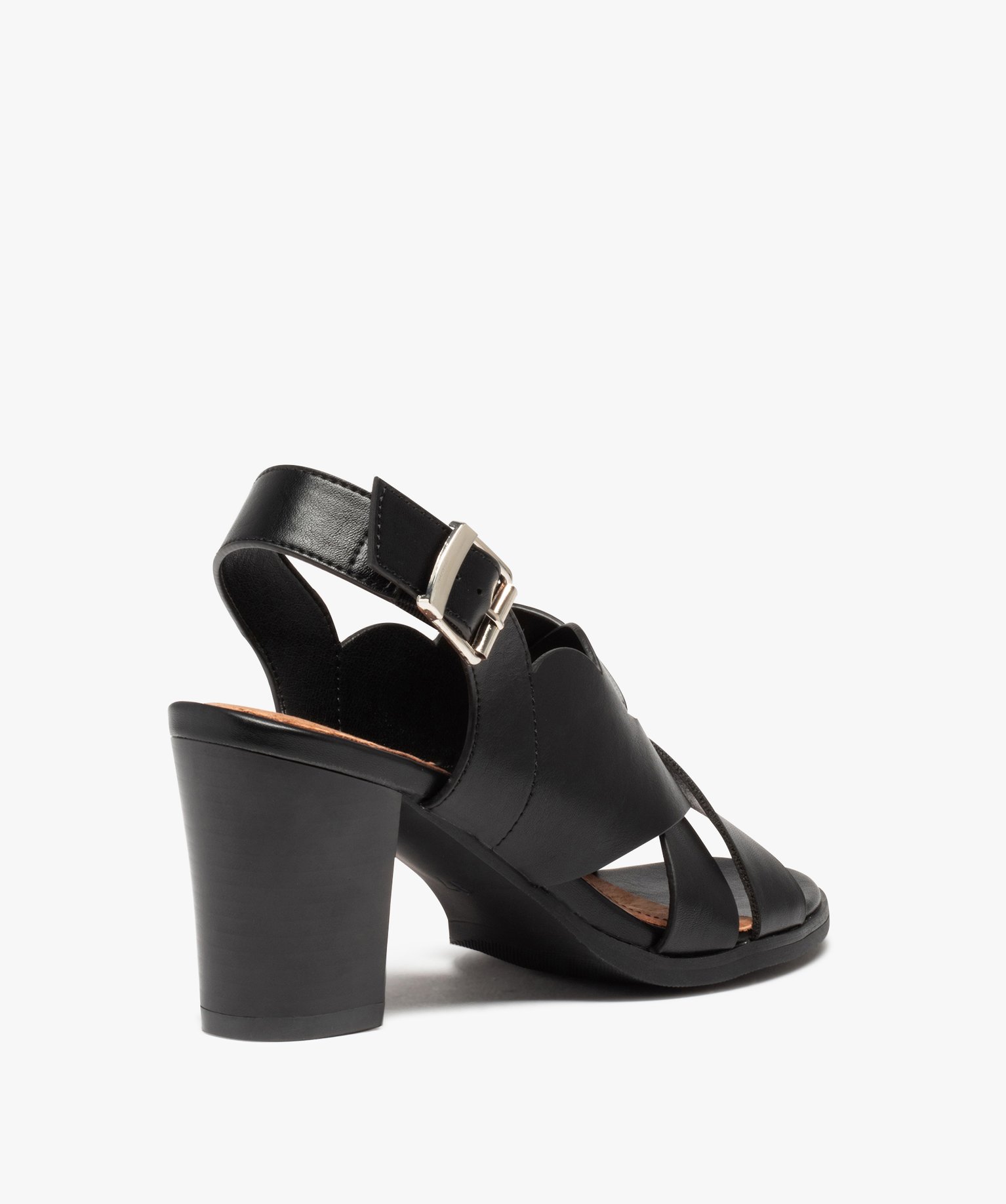 Sandales femme à talon dessus larges brides croisées noir | GEMO