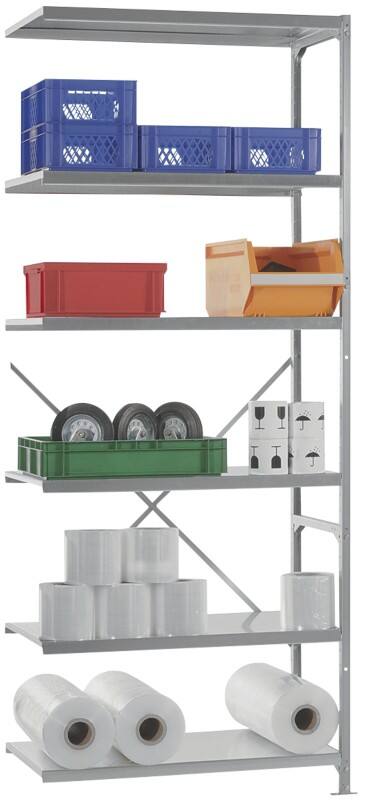 Manuflex Anbauregal 6 Silber 1.000 x 500 x 2.500 mm