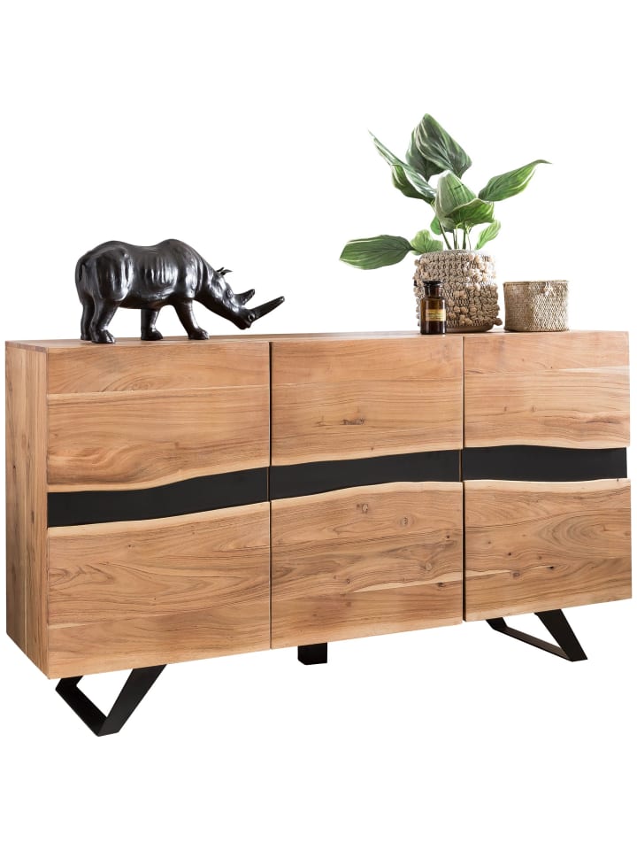 KADIMA DESIGN Sideboard 148 x 85 x 43 cm Massiv-Holz Natur Baumkante Anrichte günstig kaufen onesize