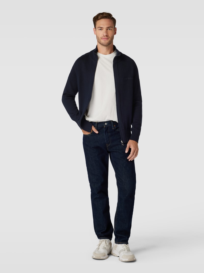 Strickjacke mit Label-Stitching Modell 'MONOTYPE' in marineblau