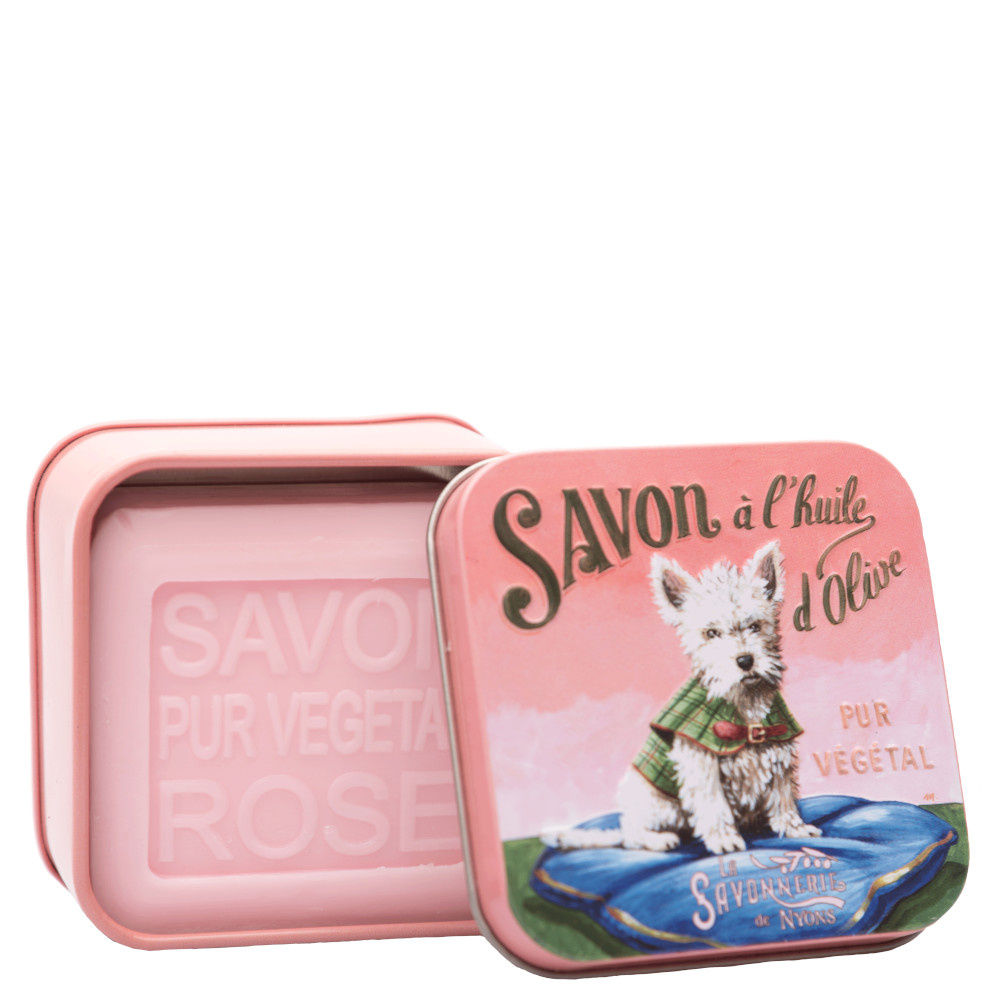 La savonnerie de nyons Savon 100g Rose et Boîte Métal Westie Savon