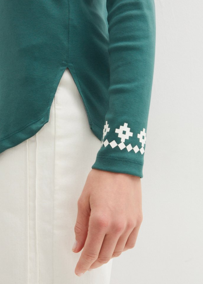 Baumwollripp-Langarmshirt mit Norwegermotiv