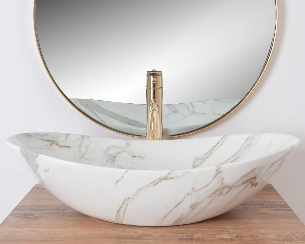 Badezimmer Rea Aufsatzwaschbecken Waschbecken Royal Lava Marmoroptik 60,5x36cm