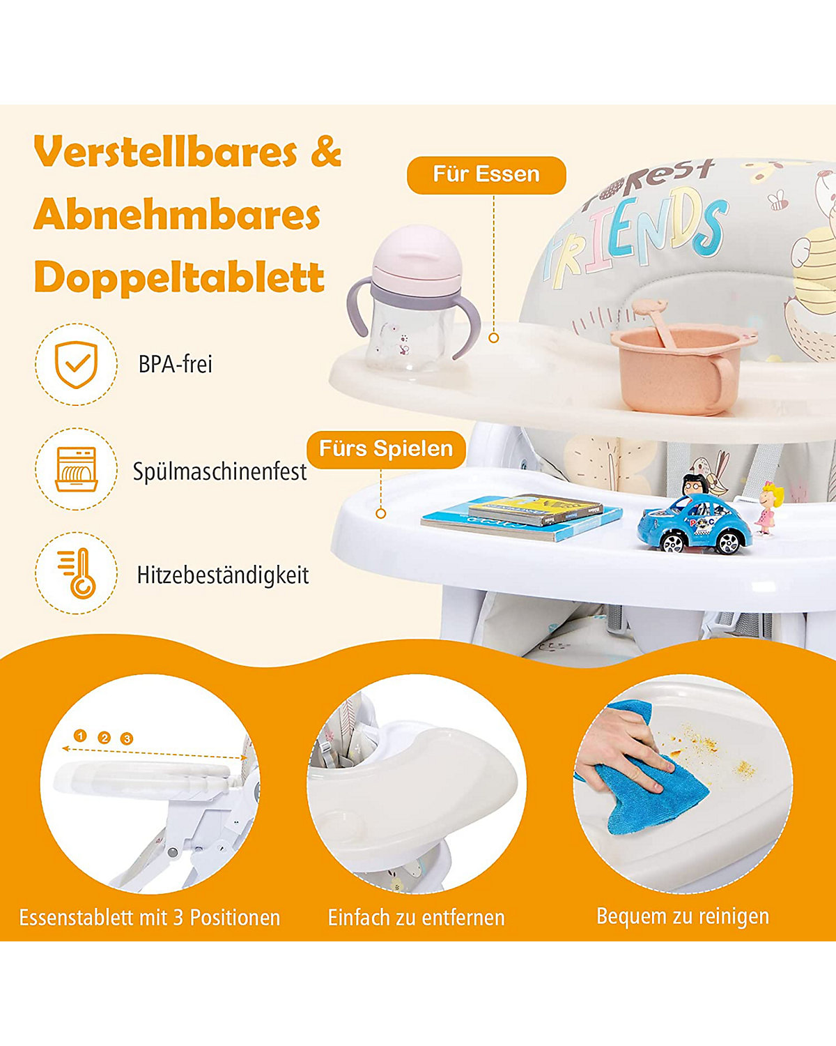 Babyhochstuhl höhenverstellbar schnell faltbar abnehmbar