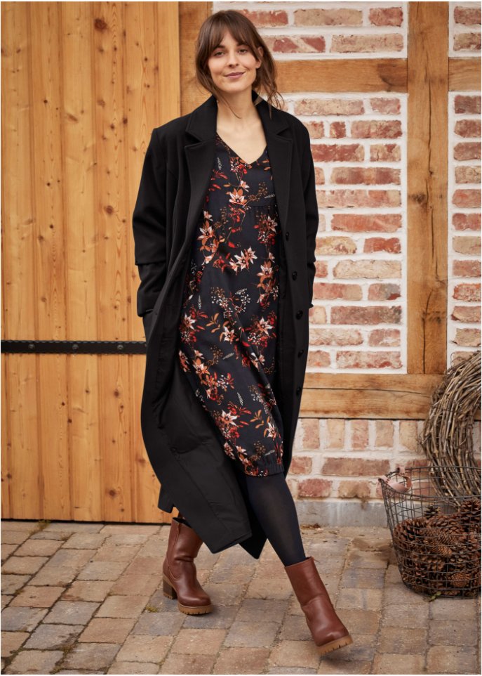 Viskose-Web-Kleid mit Taschen in O-Form, kniebedeckend