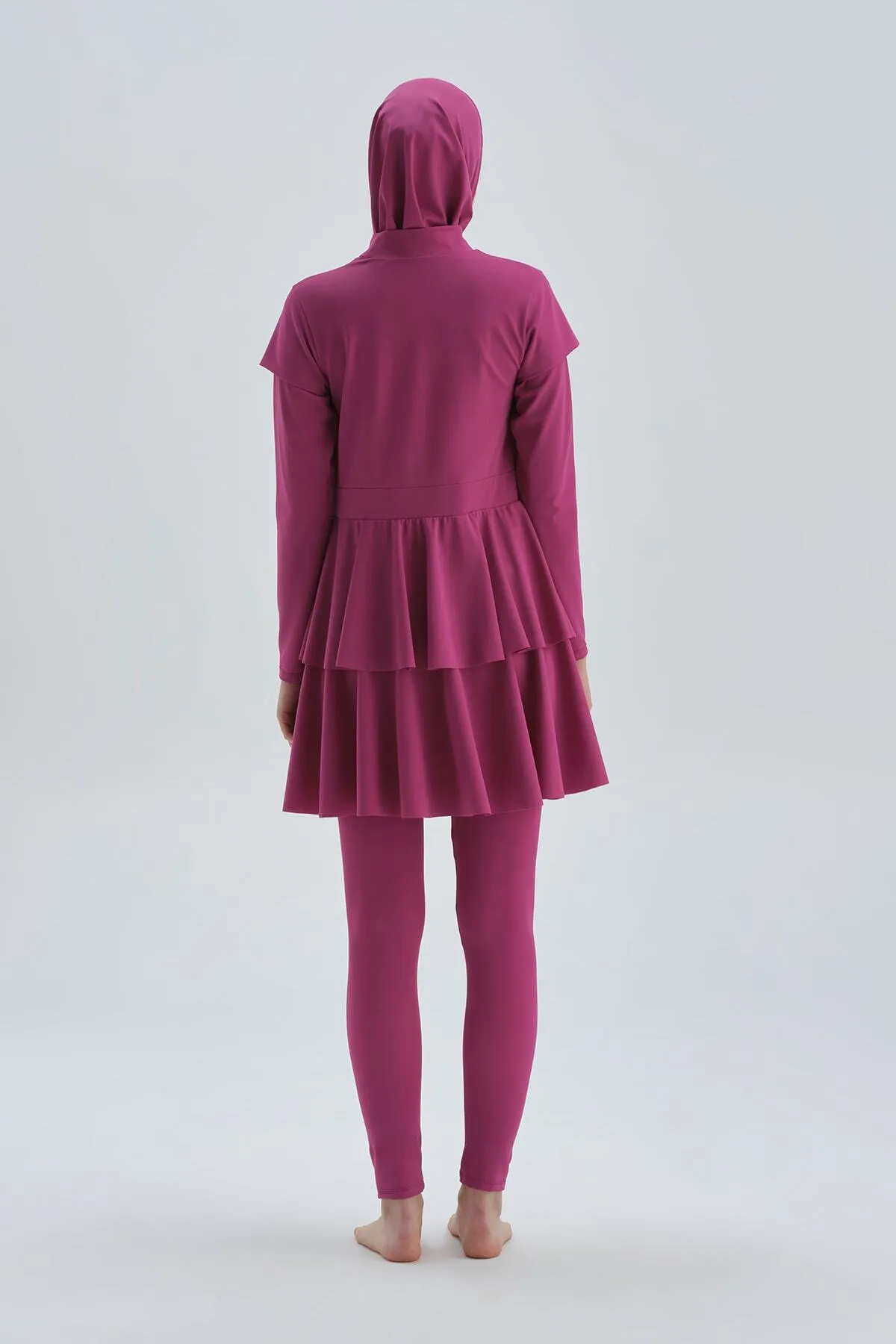 Dagi  Fuchsiafarbener, langärmliger Badeanzug mit Strumpfhosen und Kleid