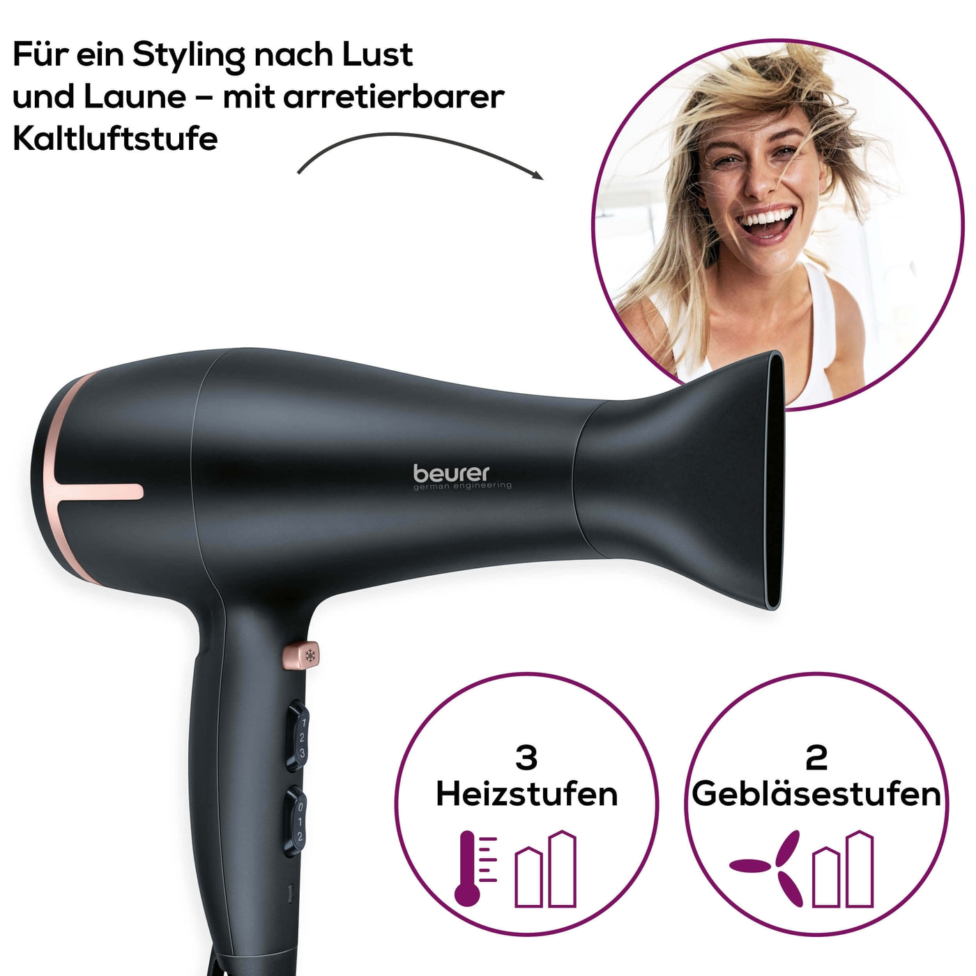 Beurer Haartrockner HC 60-Föhn mit umweltfreundlicher ECO Technologie & Touchsensor